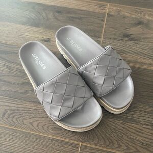 J Slides Rollie Light Gray leather slides